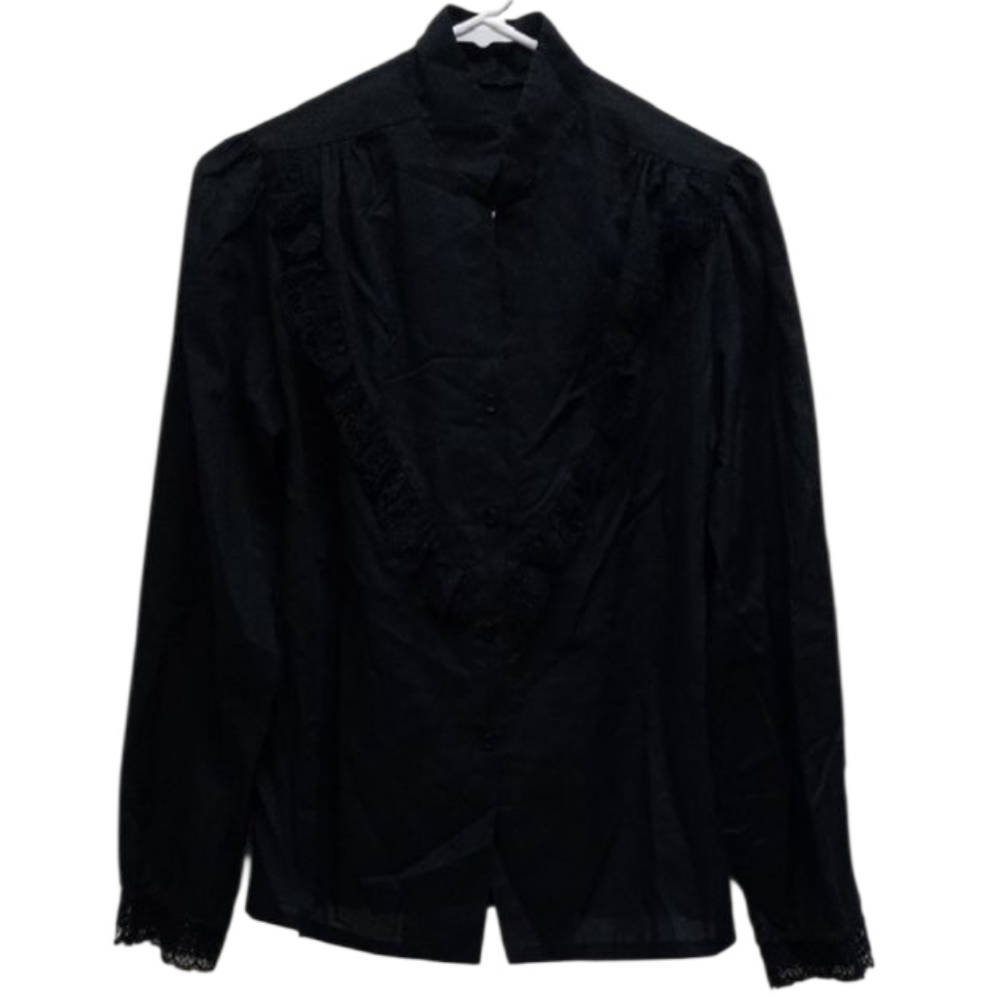 Vintage Black Lace Button Down Long Sleeve Shirt